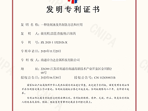 南通卓力达取得钛合金蚀刻液发明专利证书！
